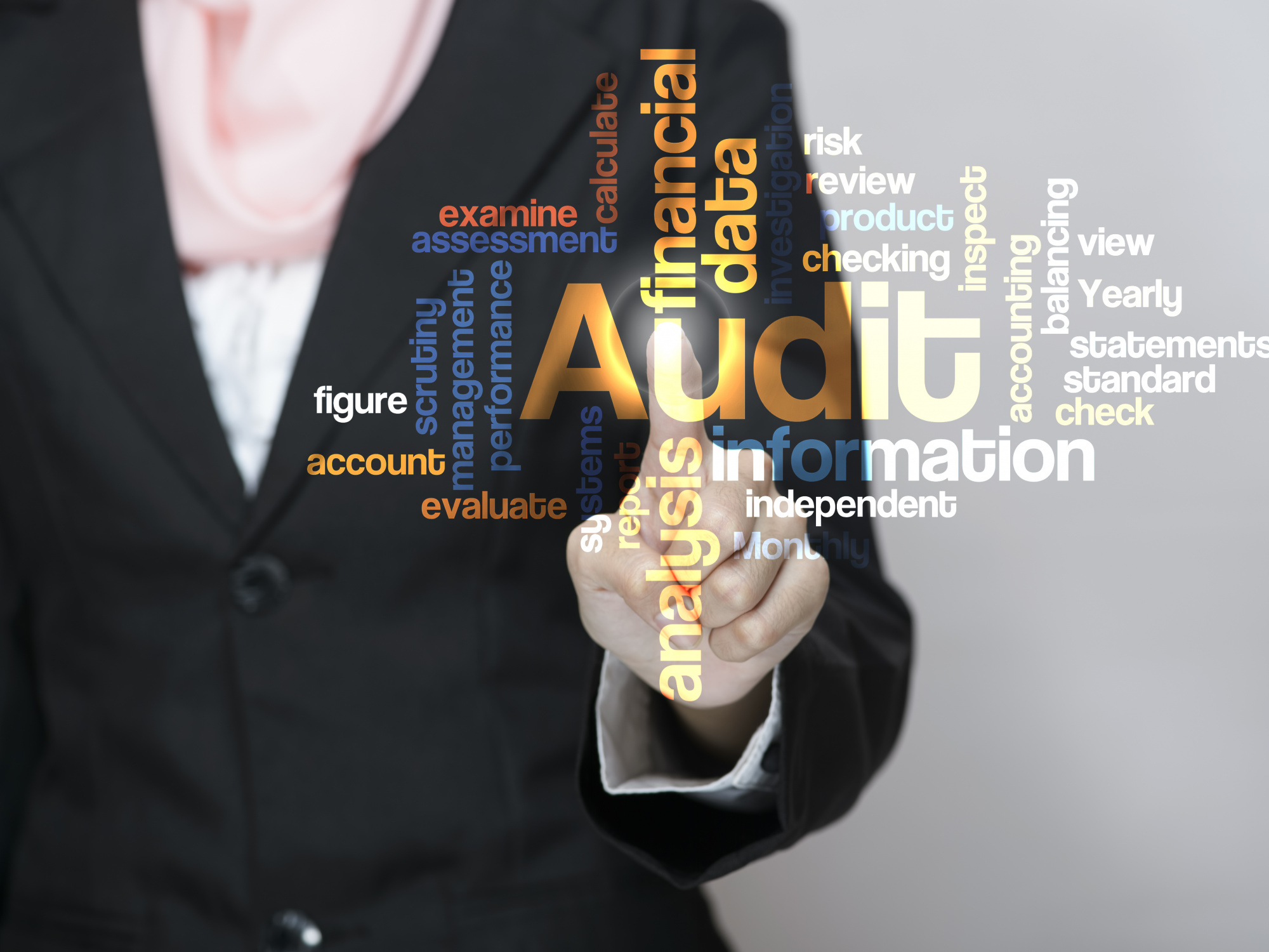 word cloud of various terms including "audit" (largest), "information",  "analysis", "account", and other related terms